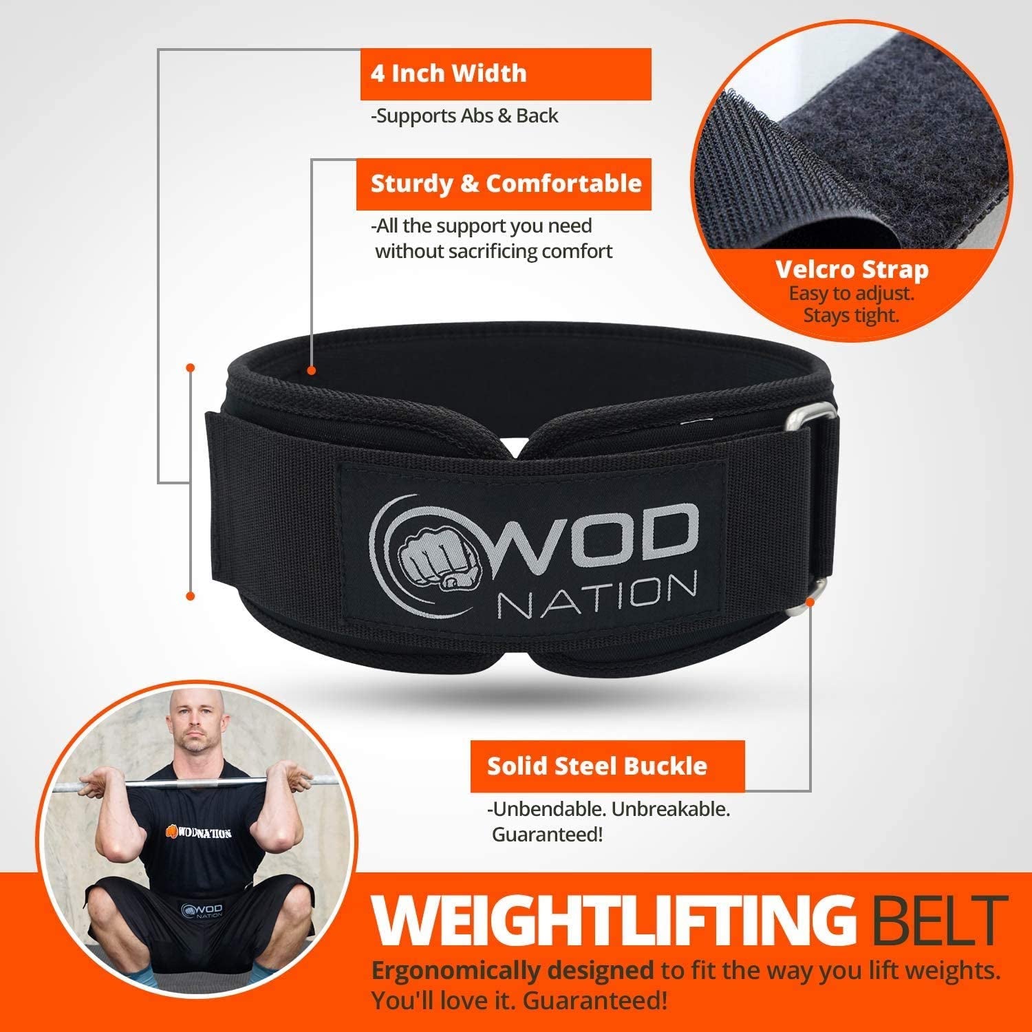 4 Inch PRO Weight Lifting Belt for Men & Women (Various Sizes) - Firm Support Nylon Weight Belt for Deadlift, Squat & Weightlifting - Gym Belt Sizes for Both Men & Women